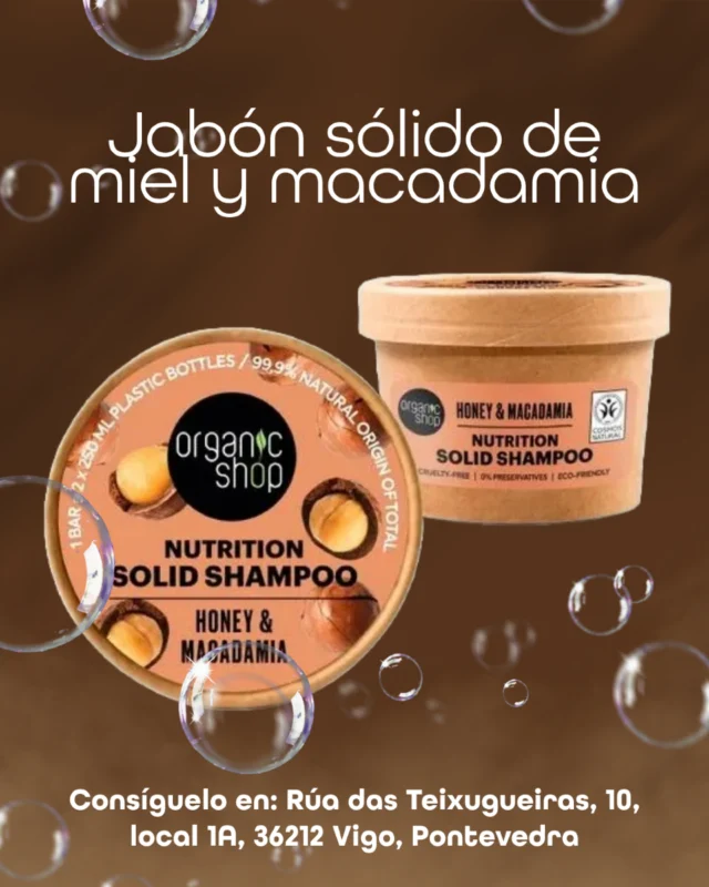 🌿 ¡Cuida tu pelo y el planeta! 🌍
El champú sólido de Organic Shop con miel y macadamia es la alternativa natural, eficaz y sostenible que tu melena estaba esperando 🧼✨

🍯 Nutrición profunda
🥥 Con aceite de macadamia para suavizar y fortalecer
🌱 Sin plásticos, sin siliconas, sin parabenos
♻️ 99,9% de origen natural
🧴 1 pastilla = 2 botes de champú

Siente la diferencia desde el primer lavado 💛
📍 Disponible en Abeleira

#ChampúSólido #OrganicShop #ChampúNatural #BellezaSostenible #ZeroWaste #CosméticaEcológica #AbeleiraVigo #CuidadoDelCabello #CabelloSano #NutriciónCapilar #Macadamia #MielNatural #CabelloFuerte #Ecodiseño #Sostenibilidad #CosméticaNatural #SinPlásticos #CuidaTuPelo #GreenBeauty #PlasticFreeBeauty #NaturalHairCare #ChampúVegano #CosméticaVegana #ResiduosCero #EcoFriendlyBeauty #ChampúConAmor #BellezaNatural #CosméticaConsciente #RitualNatural #CuidadoResponsable